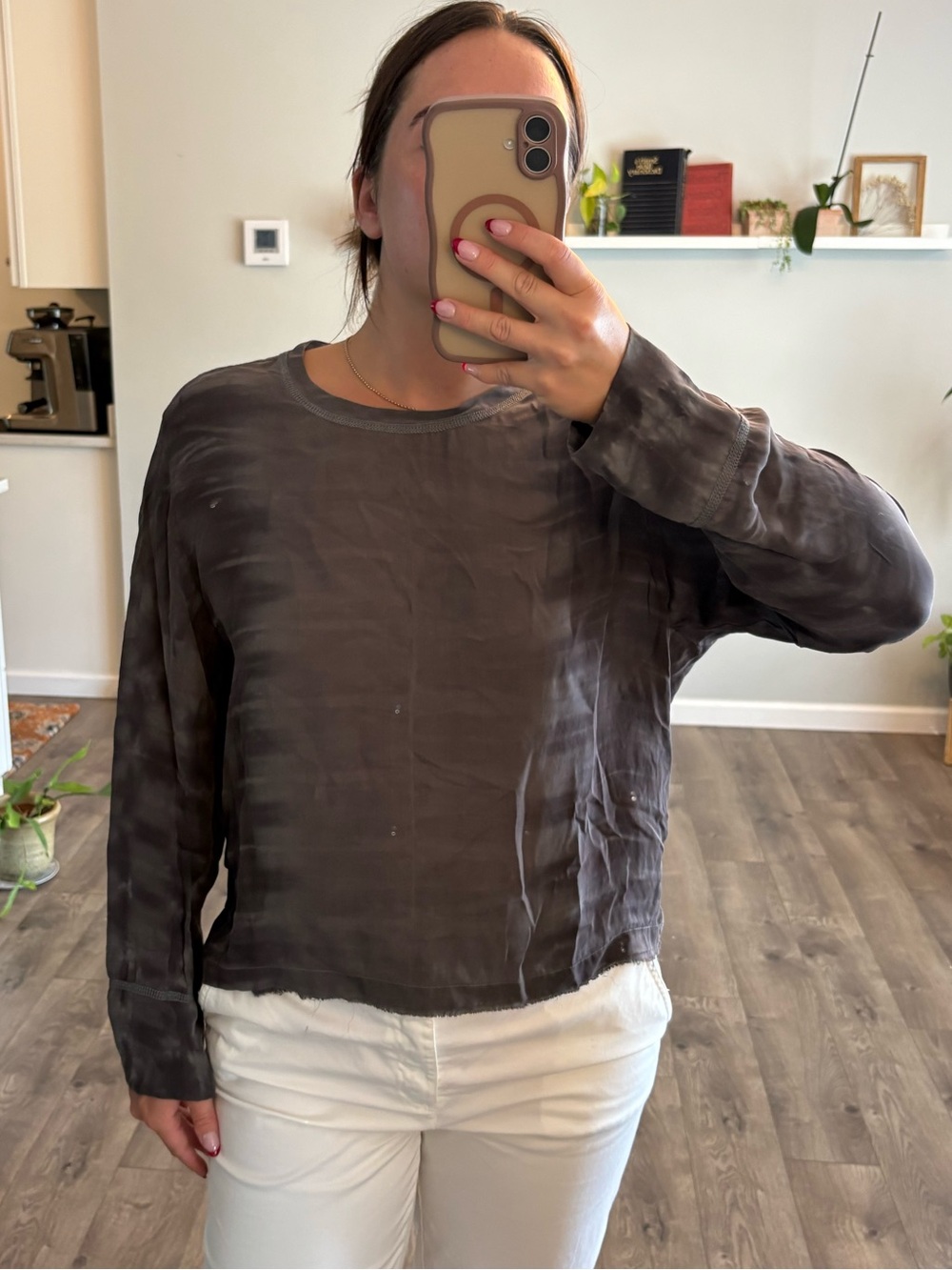 Womens Charcoal Long-Sleeve Lightweight Top